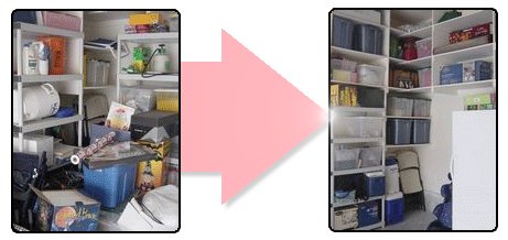 Organized closet space before and after shot.